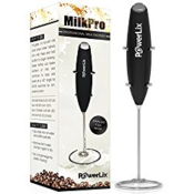 PowerLix Milk Frother Handheld Battery Operated Electric Foam Maker For Coffee, Latte, Cappuccino, Hot Chocolate, Durable Drink Mixer With Stainless Steel Whisk, Stainless Steel Stand Include